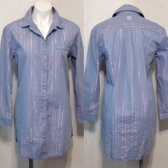 Victoria's Secret Striped Button Up Loungewear Pajama Sleepwear Tunic Top Small - Picture 1 of 12